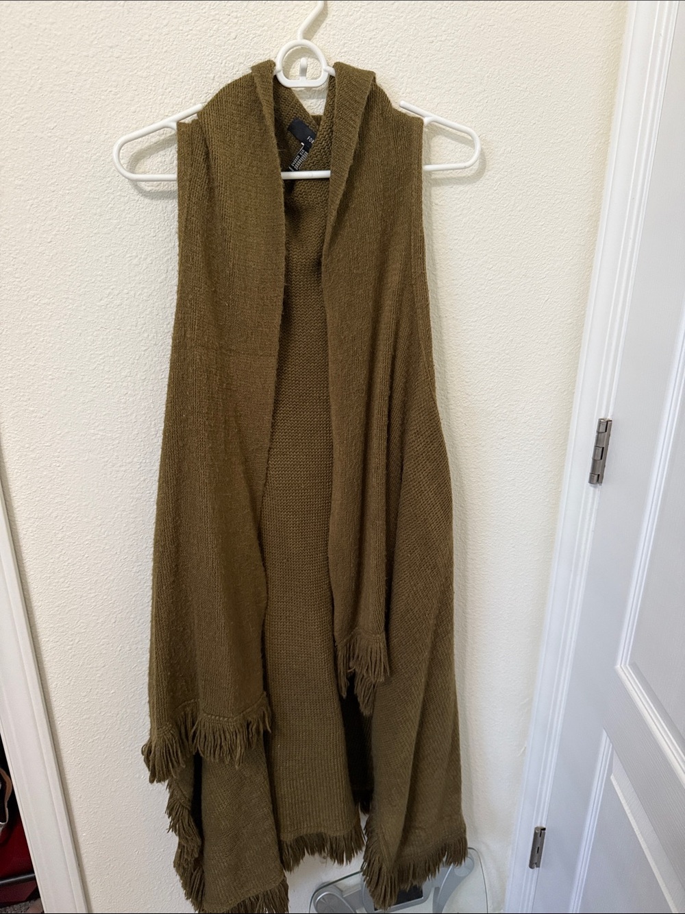 Cozy Long Fringe Knit Vest in Olive Brown